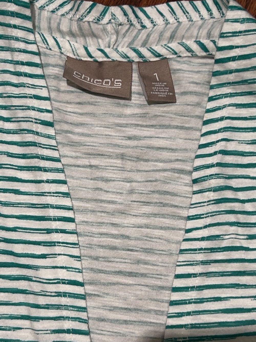 Chico's Teal and White Striped Open Front Cardigan Size 1